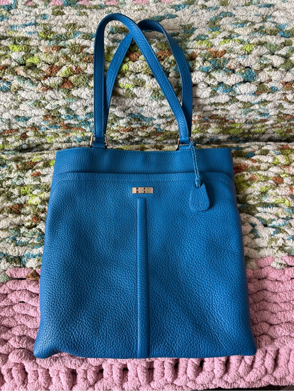 Cole Haan Bright Blue Pebbled Leather Shoulder Tote
